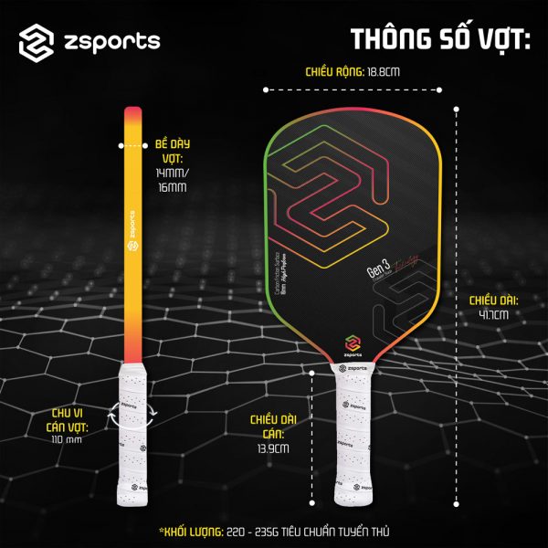 thông số vợt pickleball zsports z02